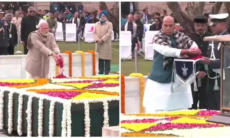 મહાત્મા ગાંધી: PM મોદી બાપુની પુણ્યતિથિ પર શ્રદ્ધાંજલિ આપવા પહોંચ્યા રાજઘાટ, રક્ષા મંત્રી પણ સાથે જોવા મળ્યા