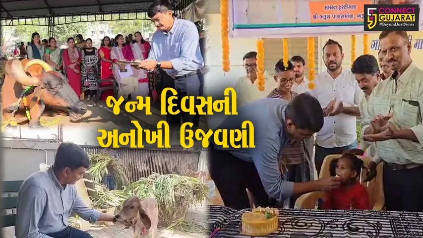 ભરૂચ: પૂર્વ ધારાસભ્ય દુષ્યંત પટેલના જન્મદિવસની પાંજરાપોળ ખાતે ઉજવણી,ગાય માતાનું પુજન કરાયુ