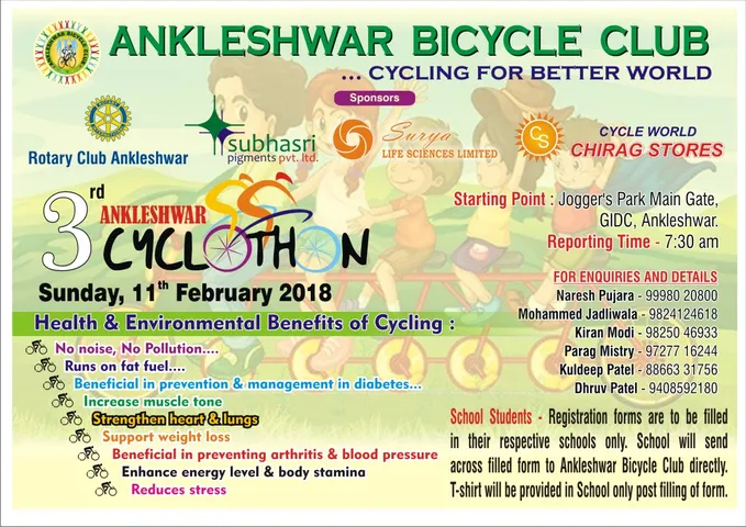 અંકલેશ્વર જીઆઈડીસીમાં બાઇસિકલ ક્લબ દ્વારા ત્રીજી સાઇક્લોથોનનું આયોજન