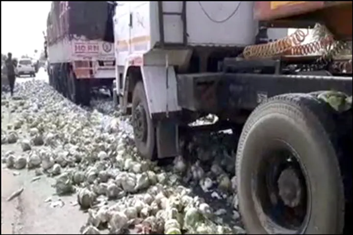 ખેડૂતો વિફર્યાઃ સાબરકાંઠા-પ્રાંતીજ હાઇવે પર શાકભાજીના ટ્રકો ઠાલવી દર્શાવ્યો વિરોધ