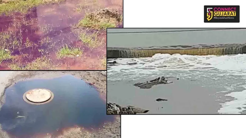 અંકલેશ્વરઃ વરસાદનાં બે દિવસ બાદ પણ કલર વાળા પાણી વહી રહ્યા છે ખાડીમાં