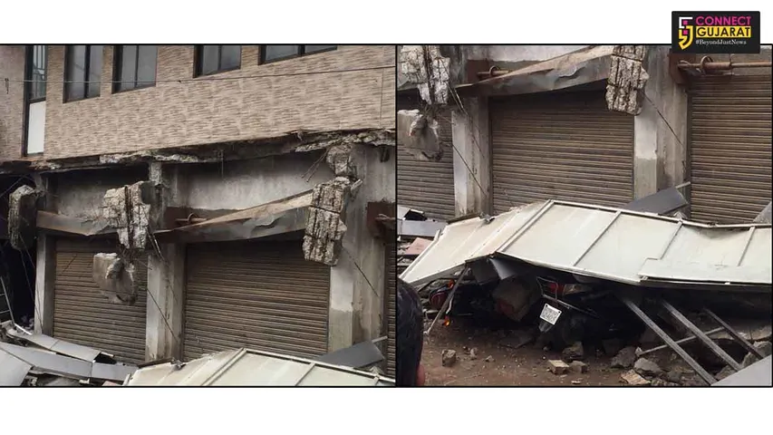 ભરૂચઃ શોપિંગ સેન્ટરનો આગળનો ભાગ તૂટી પડતાં વાહનો દબાયા