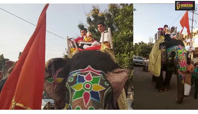 ગજરાજ ઉપર બિરાજીને નગર યાત્રાએ નીકળ્યા શ્રીજી, શોભાયાત્રામાં ઉમટ્યા લોકો