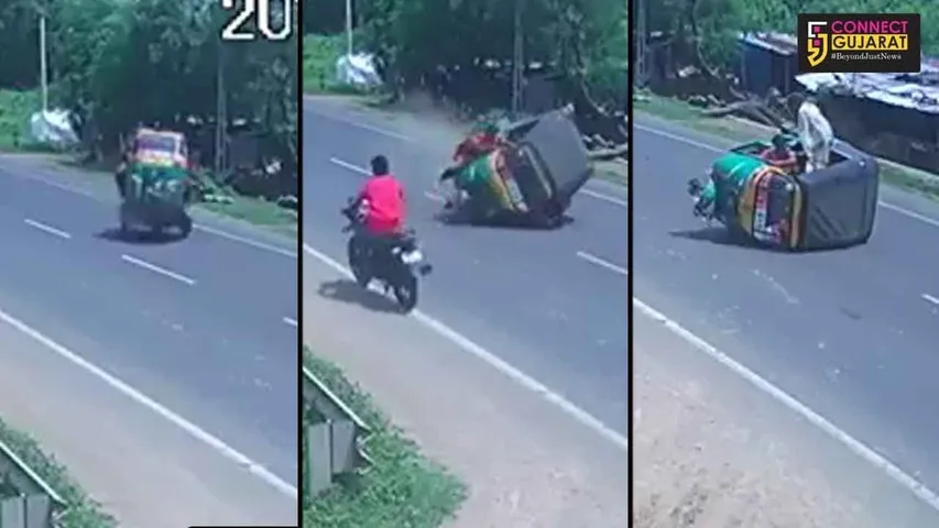 વડોદરા : પાદરા-જંબુસર રોડ પર મુસાફરો ભરેલી રીક્ષા પલટી, ઘટના CCTVમાં થઈ કેદ