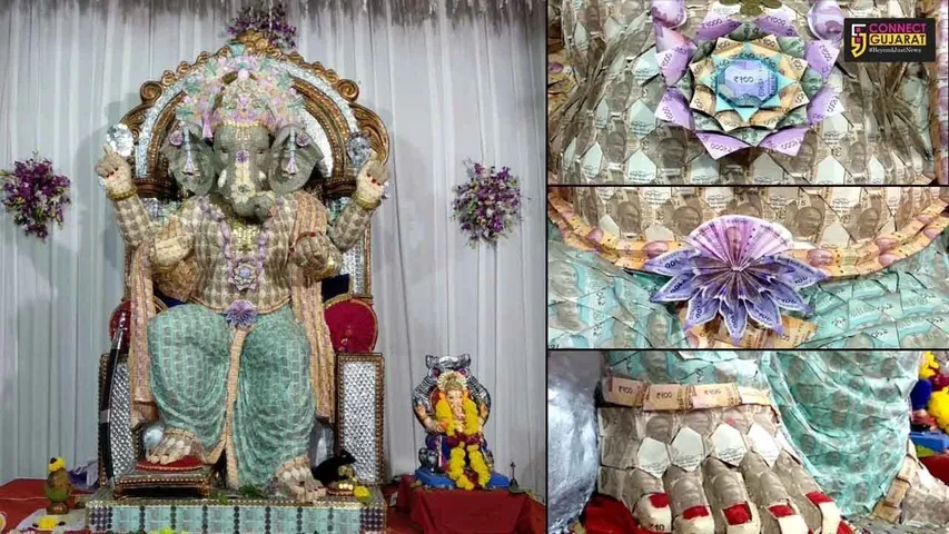 અંકલેશ્વર સુથાર ફળીયામાં ચલણી નોટોથી શણગારાયા શ્રીજી