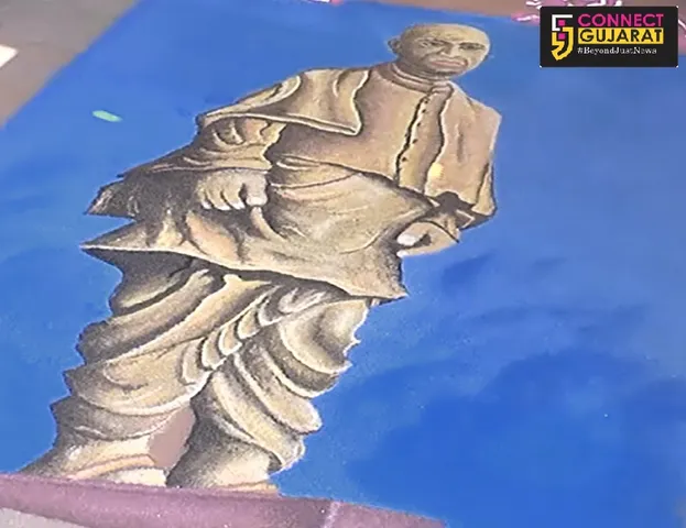 ભરૂચઃ 18 કલાકમાં 5 કિલો કલર વાપરી બનાવી સ્ટેચ્યુ ઓફ યુનિટીની રંગોળી