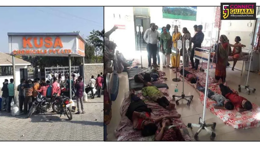 કુષા કેમીકલ્સ કંપનીના ગેસની આડ અસરથી પ્રાથમિક શાળાના બાળકોની હાલત ગંભીર બનતા ગ્રામજનોએ કર્યો હલ્લાબોલ