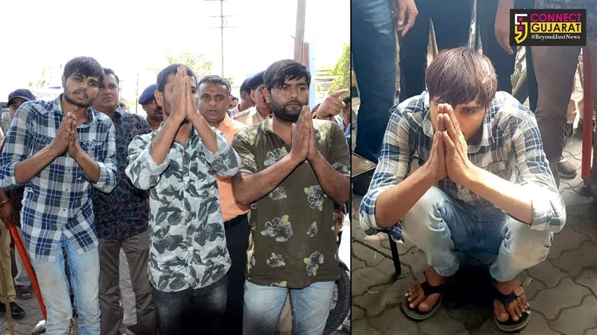 રાજકોટ ક્રાઈમ બ્રાન્ચે દુષ્કર્મનો પ્રયાસ કરનાર 3 શખ્સોની જાહેરમા કરી સરભરા, જુઓ વિડીયો