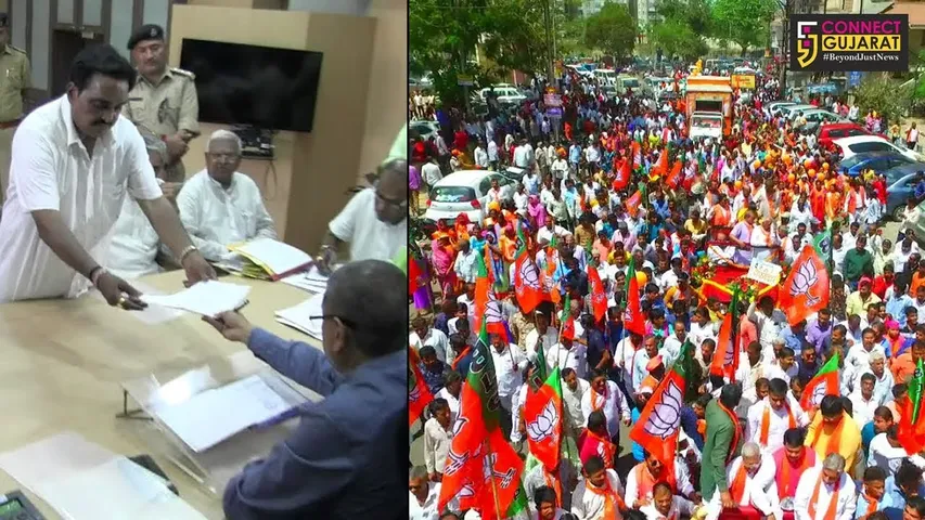નવસારી: સાંસદ સી.આર. પાટીલે ત્રીજીવાર પાર્ટીએ પસંદગી ઉતારતા જંગી મેદની સાથે નોંધાવી ઉમેદવારી