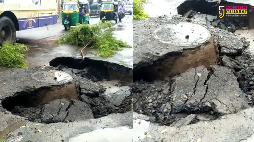 ભરૂચના પાંચબત્તી-મહમ્મદપુરા મુખ્યમાર્ગ પર પડ્યો ભૂવો