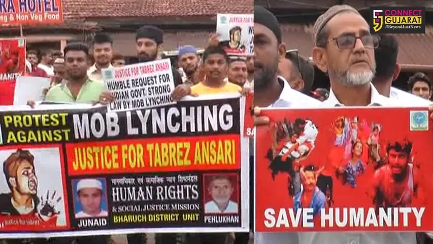 ભરૂચ:મુસ્લિમ સમાજના લોકોએ માનવસાંકળ રચી બેનર પ્રદર્શિત કરી મોબ લિંચિંગ ઘટનાઓનો કર્યો ઉગ્ર વિરોધ