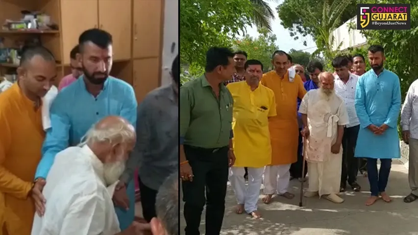 રાજકોટ : ભારતીય ક્રિકેટર ચેતેશ્વર પૂજારાએ ગુરુના સાનિધ્યમાં ગુરુપૂર્ણિમા ઉજવી આશીર્વાદ લીધા