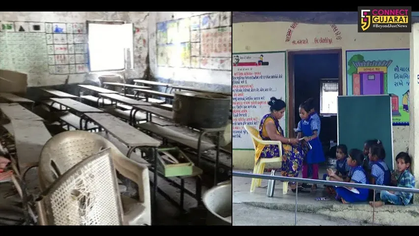 નસવાડી: પાલસર પ્રાથમિક શાળા જર્જરીત બનતા બાળકો ઓટલે અભ્યાસ કરવા બન્યા મજબુર