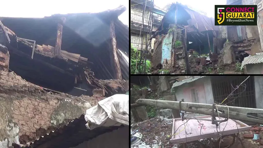 અંકલેશ્વર શહેરના ચૌટા બજારના જુના શાક માર્કેટ વિસ્તારમાં એક કાચું મકાન થયું ધરાશાયી