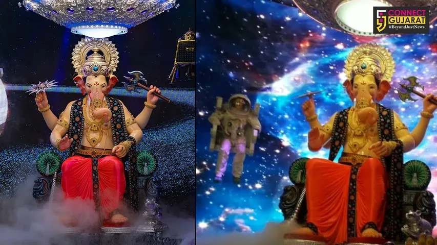 આ વર્ષે 'લાલબાગચા રાજા' ની મૂર્તિનું પંડાલ ચંદ્રયાનની થીમ પર શણગારવામાં આવ્યું