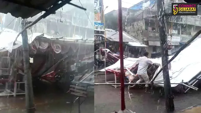 પાલેજ નગરમાં પવન સાથે તોફાની વરસાદ ખાબકતા નવરાત્રીનો મંડપ થયો ધરાશાય