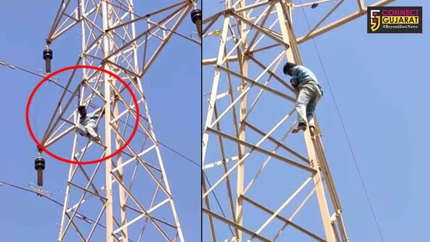 કચ્છ : ભુજમાં યુવાન ચઢી ગયો વીજ પોલ પર, લોકોના જીવ ચોટયા તાળવે