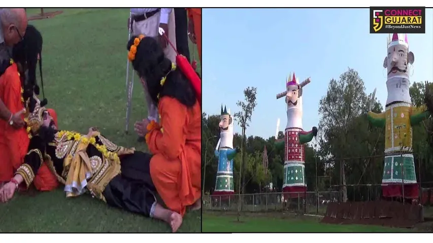 અંકલેશ્વર : ઓ.એન.જી.સી ક્રીકેટ ગ્રાઉન્ડ ખાતે રાવણ, કુંભકર્ણ,અને મેધનાદના પૂતળાનું દહન કરાયું