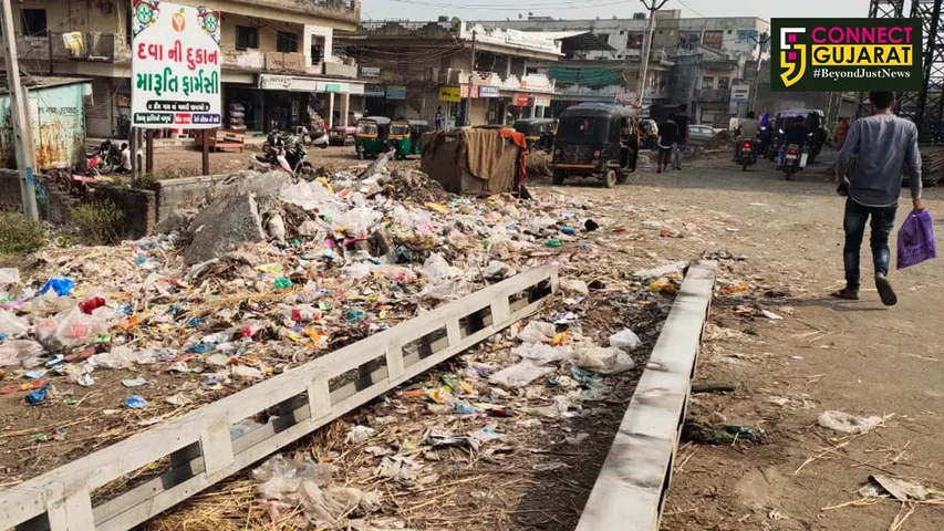 સ્વચ્છ ભારતના સપનાના ધજાગરા :કીમ ફાટક પર ગંદકીના ઢગલાઓ