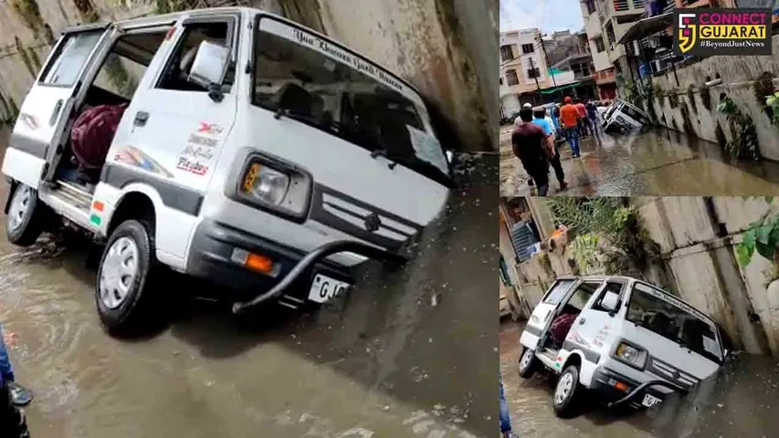 ભરૂચ : પાણીના કારણે કારચાલકને ન રહયો રસ્તાનો અંદાજ, જુઓ થયા કેવા હાલ