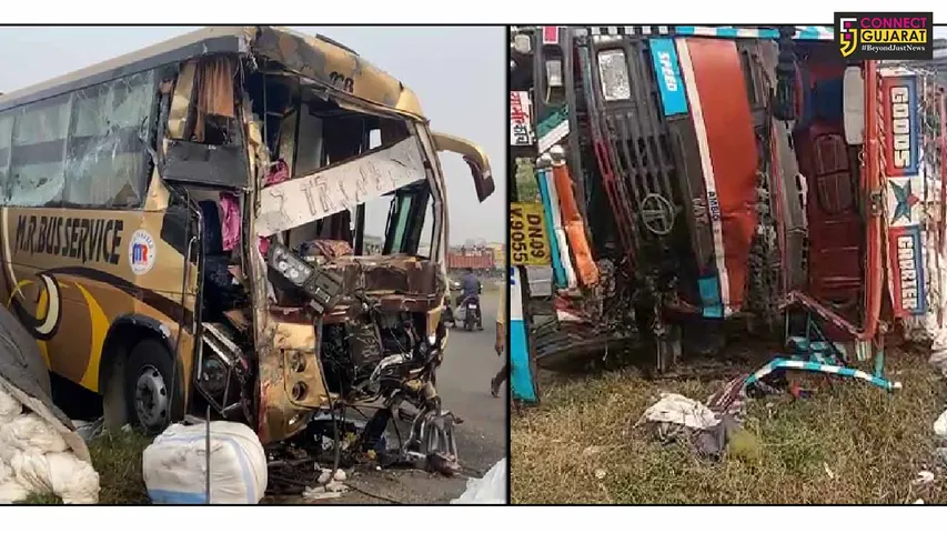વલસાડ : અમદાવાદ થી બેંગ્લોર જતી ખાનગી ટ્રાવેલ્સ બસ અને ટ્રક વચ્ચે સર્જાયો અકસ્માત