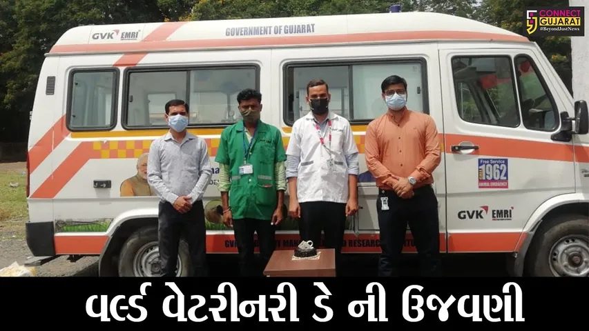 ભરૂચ : વર્લ્ડ વેટરીનરી દિવસની ઉજવણીના ભાગરૂપે એનિમલ એમ્બયુલન્સના સ્ટાફે કેક કાપી