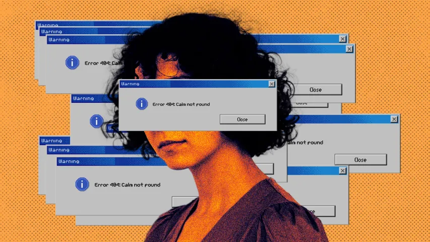 A graphical image of a woman and her errors popping due to her Type-A personality