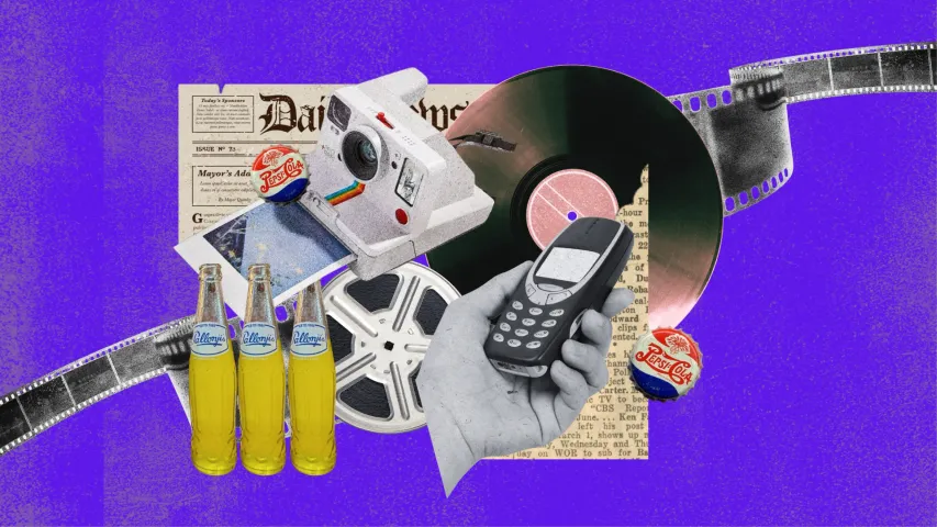 A combination of all things Nostalgic-newspapers, analog camera, vinyl records, to show how things like the dumbphones trend, vinyl records India and retro fashion India, are all part of the wave of nostalgia in India