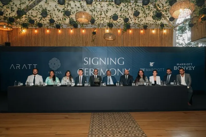 L-R sitting  Nagendra Reddy, Director, Aratt One World Pvt Ltd, Sushma Reddy, Director, Aratt One World Pvt Ltd, Deepika Reddy, Director, Aratt One World Pvt Ltd, Bryant Cho, Director, Development & Hotel A