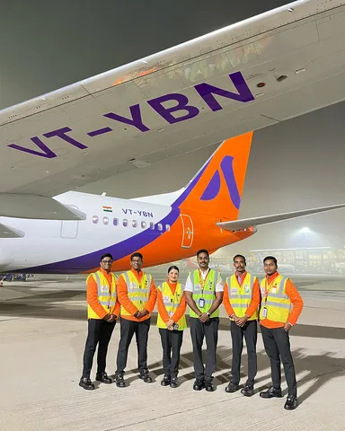 Akasa Air team welcomes the arrival of its 32nd Boeing 737 MAX aircraft at Kempegowda International Airport, Bengaluru
