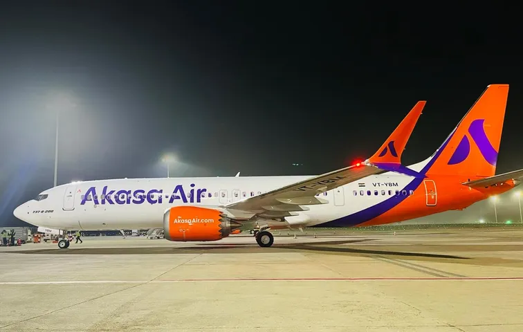 Akasa Air’s 33rd Boeing 737 MAX aircraft bearing registration number VT-YBM arrives at Kempegowda International Airport, Bengaluru on 4th February 2026