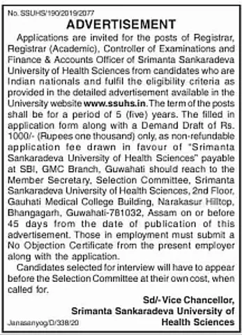 SSUHS, Guwahati Recruitment 2020