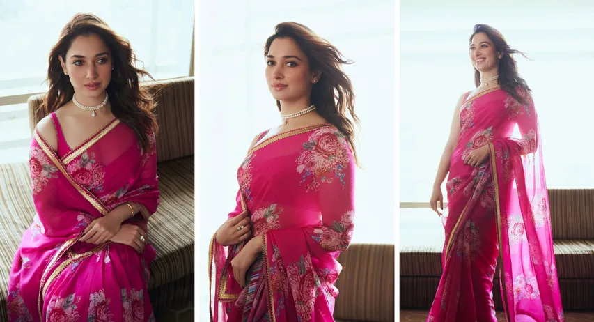 Tamannaah Bhatia in stunning rani pink saree