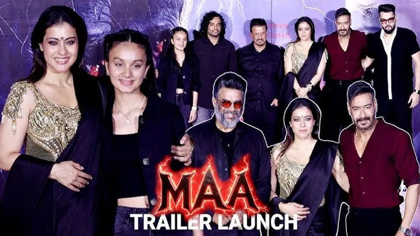 Ajay Devgn Yug Devgn and R Madhavan were seen at the trailer launch of Kajol mythological-horror film Maa