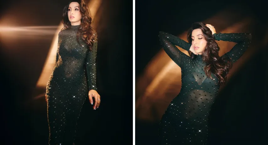 Nora Fatehi Photos: Nora Fatehi increased the heat of the internet in a black transparent gown, photos went viral