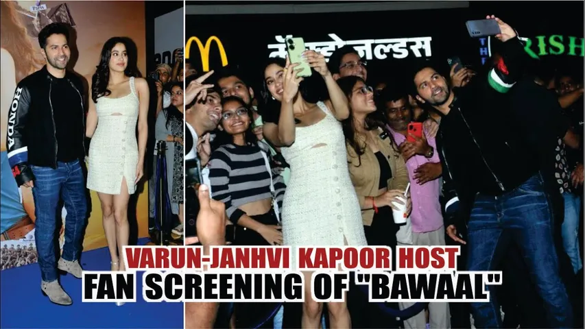 Bawaal Screening: Varun Dhawan and Janhvi Kapoor Cute Moments With Fans