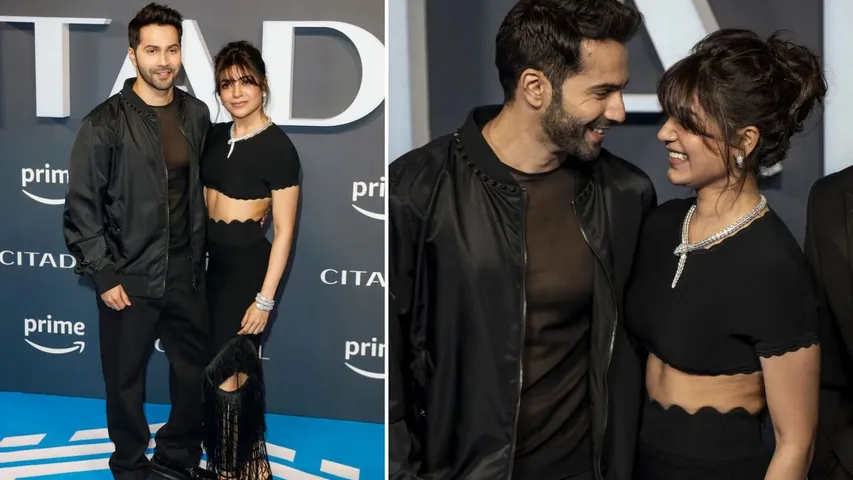 Citadel London premiere Samantha Ruth Prabhu Varun Dhawan twinning in black dresses