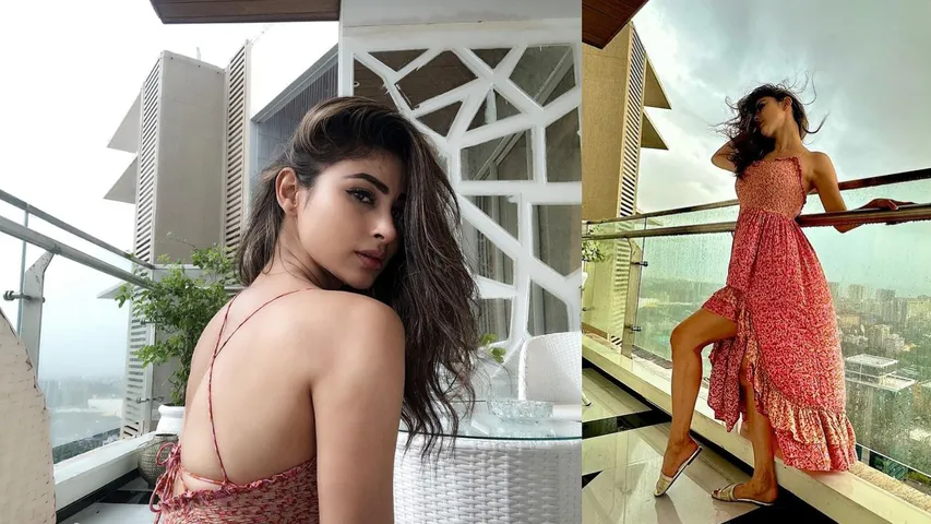 Mouni Roy is enjoying rain in hot pink dress, see photos