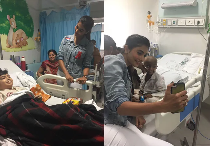 कैंसर पीड़ित बच्चों से मिली पूजा हेगड़े