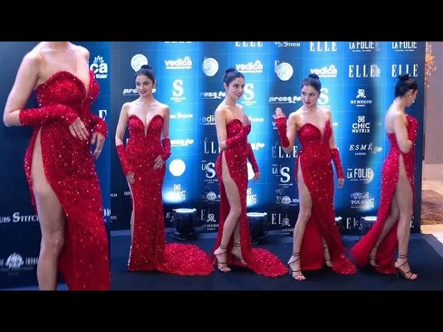 Divya Khosla Kumar Looks Hot & Beautiful In High Slit Red Gown Arrive At ELLE Beauty Awards 2023