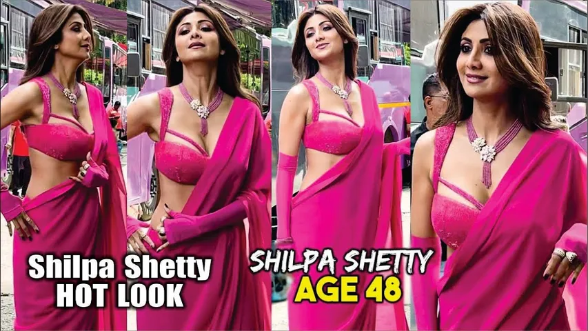shilpa shetty looks stunning in pink saree