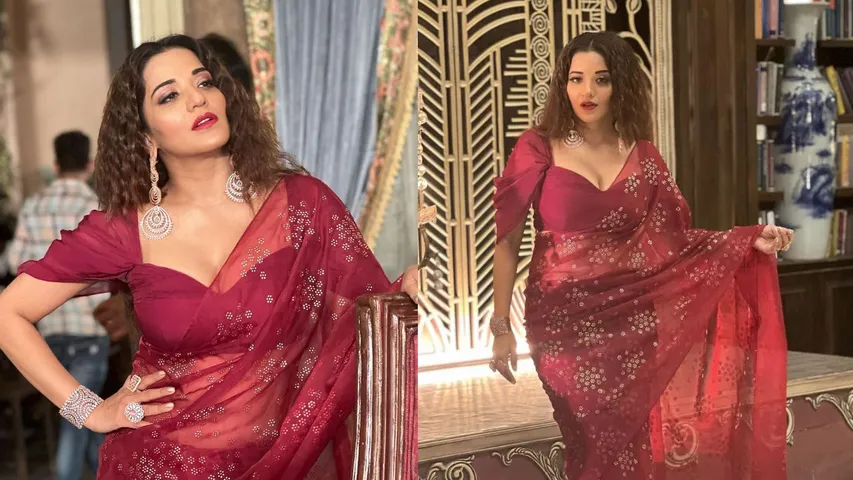 Actress Monalisa stuns in red saree