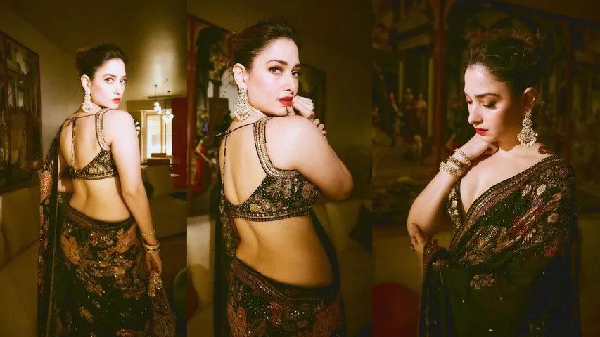 ब्लैक कलर की फ्लोरल प्रिंट की साड़ी में बेहद हॉट दिखीं Tamannaah Bhatia, बिखेरे हुस्न के जलवे
