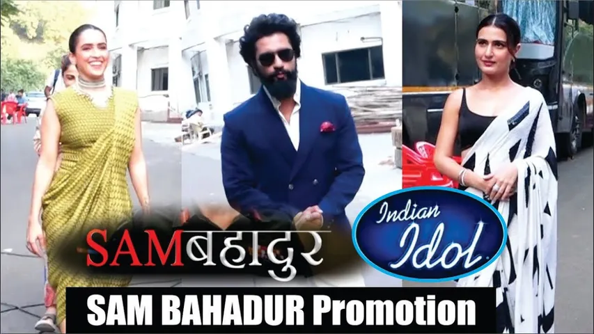   Vicky Kaushal, Sanya Malhotra & Fatima at Sets of Indian Idol set for promotion of Sam Bahadur 