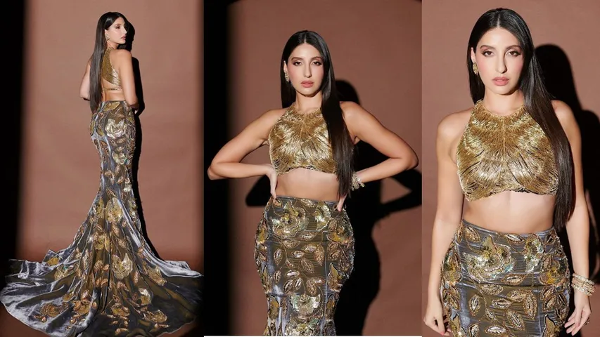 Nora Fatehi New Photos: गोल्डन ड्रेस में हुस्न का जलवा बिखेरती नजर आईं Nora Fatehi