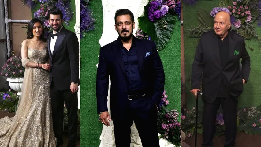 Karan Deol and Drisha Acharya's wedding reception was attended by many stars including Prem Chopra and Raj Babbar