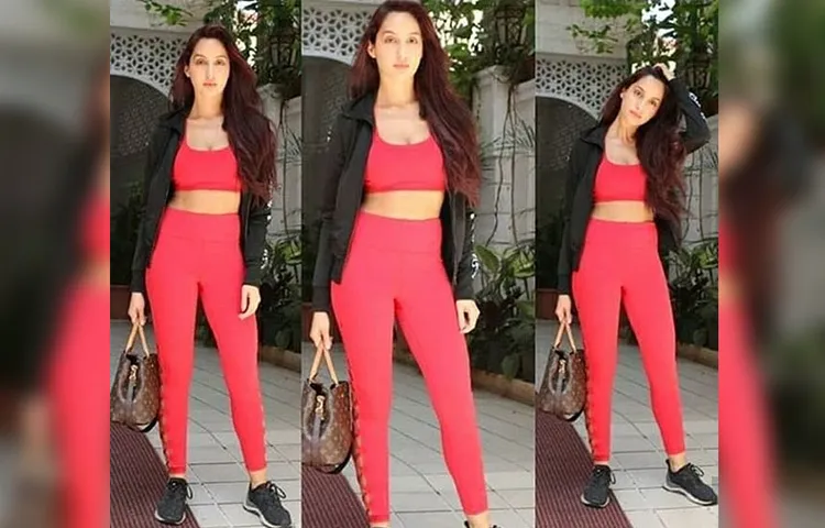 रेड हॉट जिम आउटफिट में  बेहद हॉट लग रही है नोरा फतेही देखें तस्वीरें