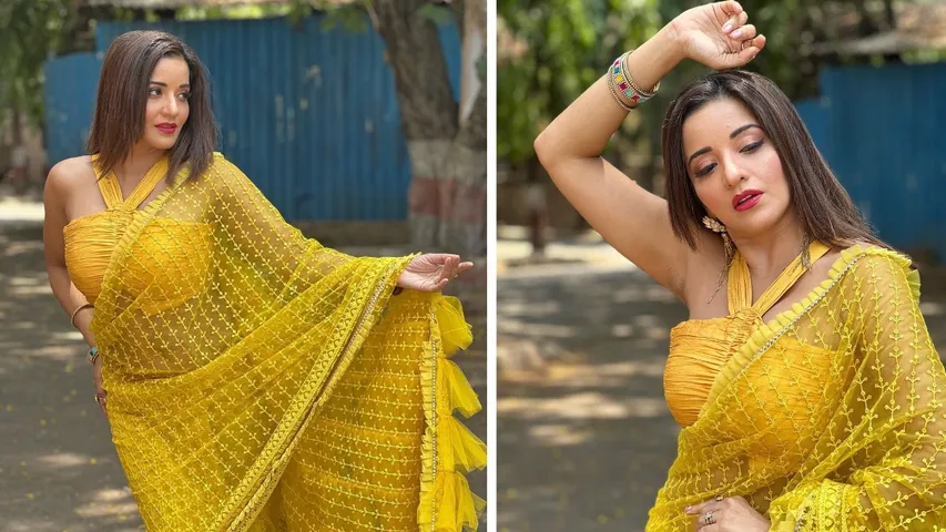 Monalisa showed her figure in yellow saree