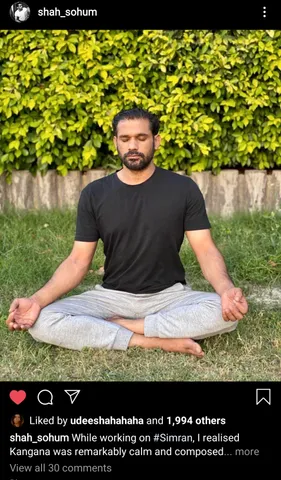 एकाग्रता बढ़ाने ने के लिए सोहम शाह कर रहे है मेडीटेशन , कंगना रनौत से सीखा था मेडीटेशन करना।