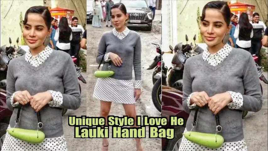 Urfi With Her Unique Style I Love He Lauki Hand Bag as she Promotes Amazon's Webseries Panchayat